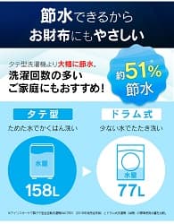 タテ型洗濯機より大幅に節水。選択回数の多いご家庭にもおすすめ！ 約51%節水